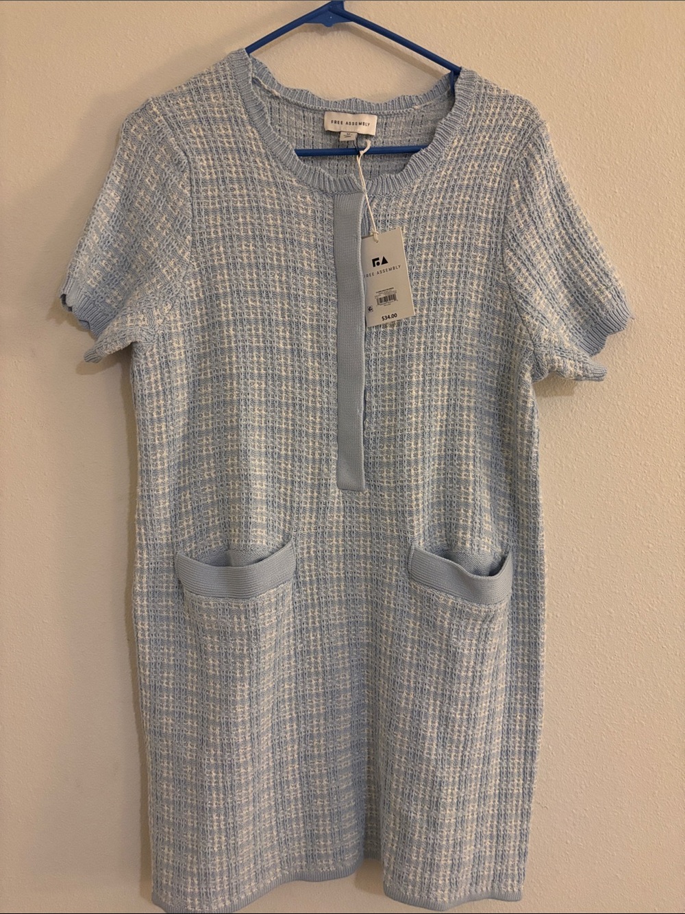 Free Assembly Light Blue Tweed Short-Sleeve Midi Dress